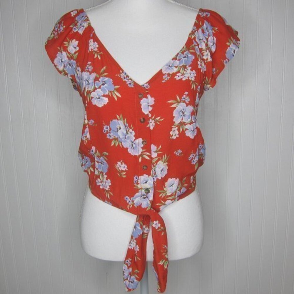 American Eagle Floral Tie Front Top Size S